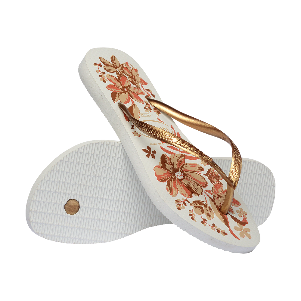 Havaianas Slim Organic White/Golden Flip Flops Pair Shot