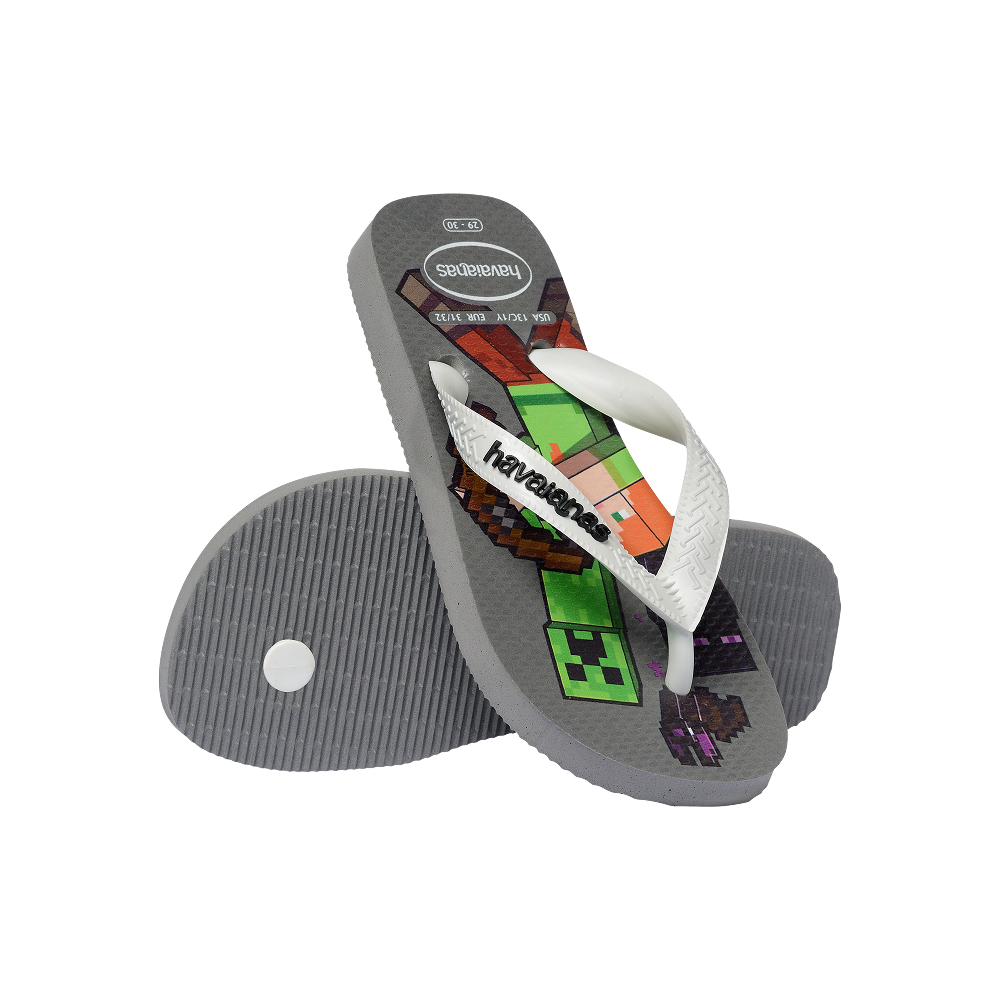 Havaianas Kids Minecraft Gray Steel/White Flip Flops Pair Shot