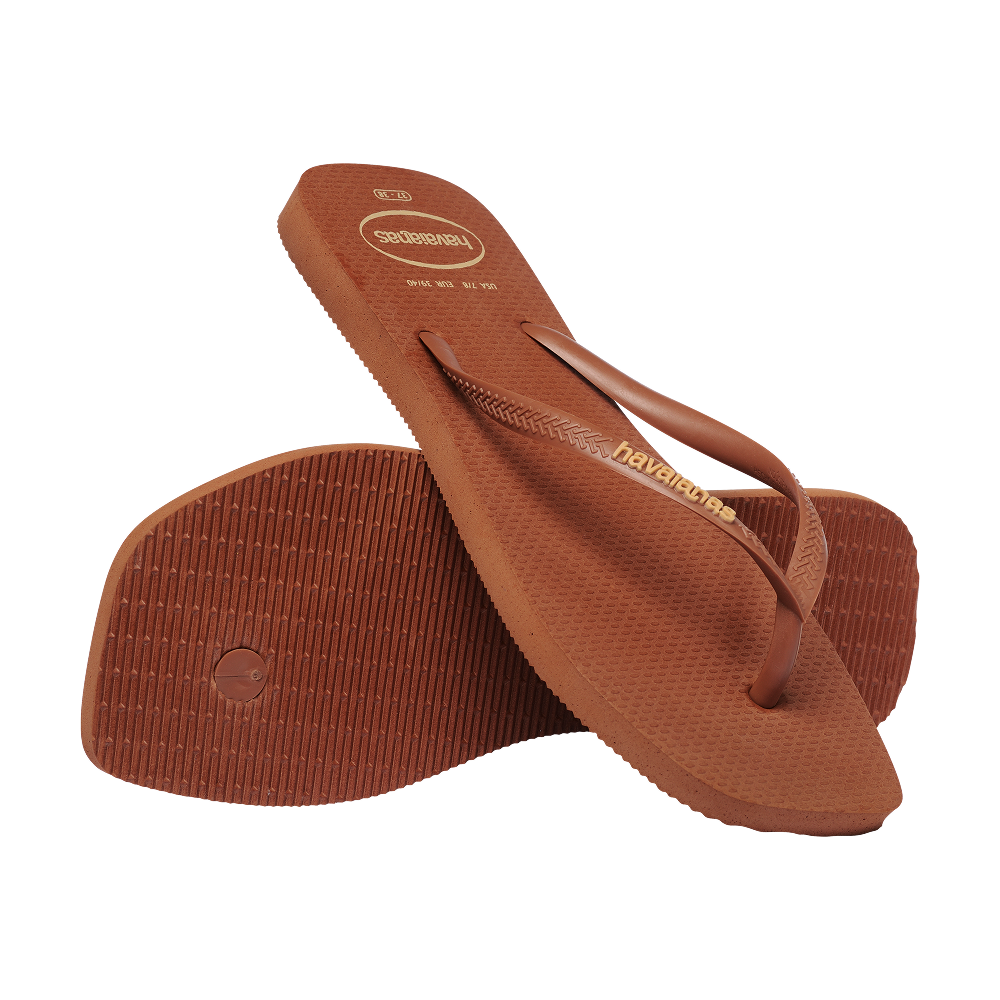 Havaianas Slim Square Logo Pop Up Rust Flip Flops Pair Shot