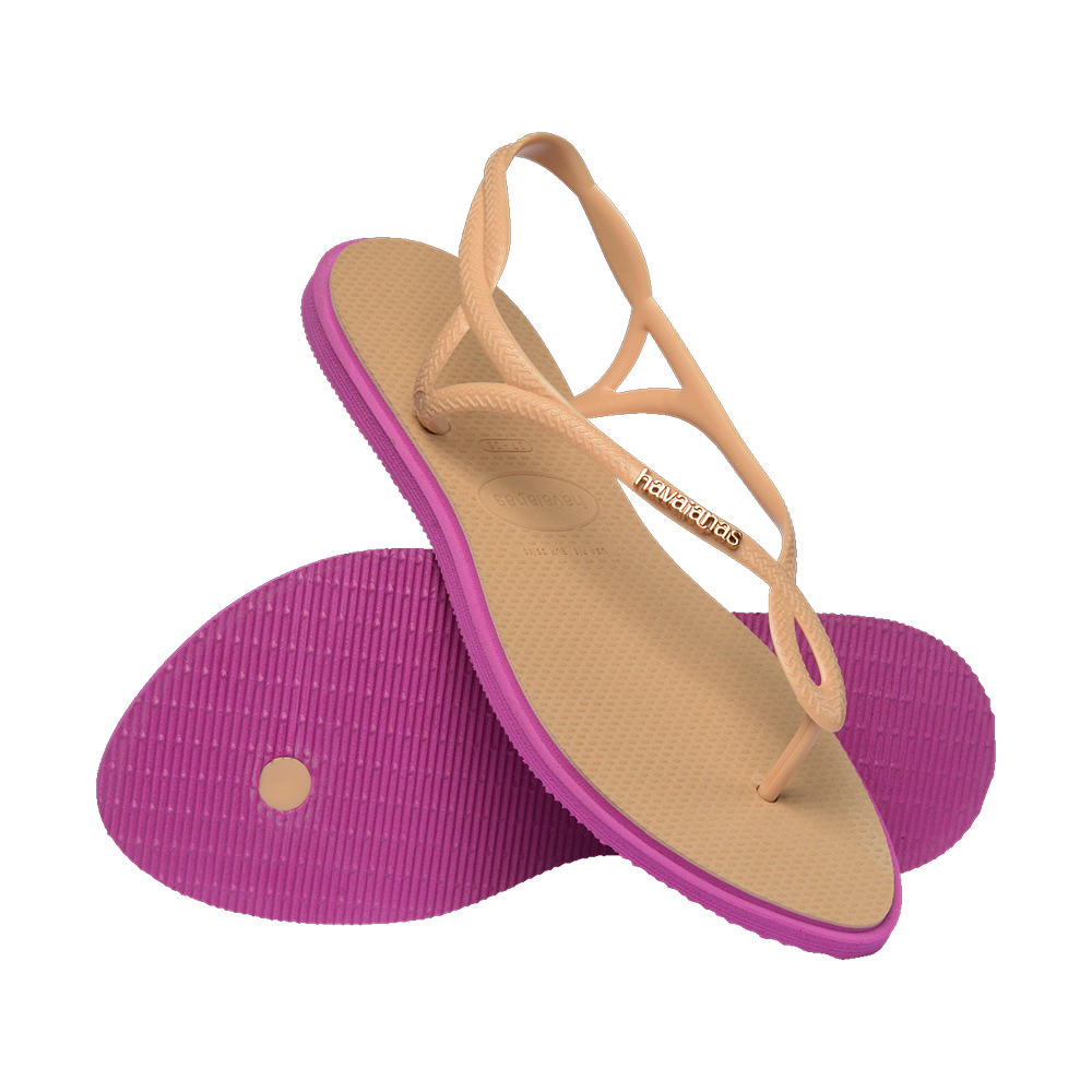 Havaianas Luna Point Sandals Golden/Rose Gum Flip Flops Pair Shot