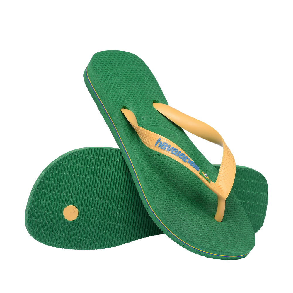 Havaianas Brasil Logo Green/Yellow Flip Flops Pair Shot