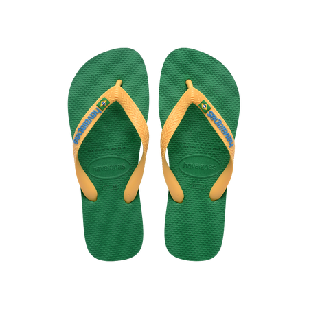 Havaianas Brasil Logo Green/Yellow Flip Flops Front View