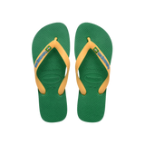 Havaianas Brasil Logo Green/Yellow Flip Flops Front View