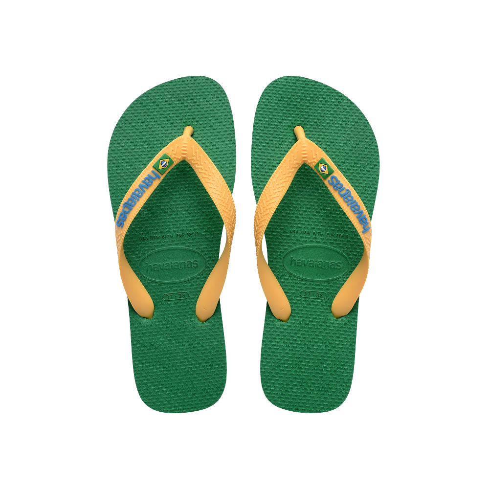 Havaianas Brasil Logo Green/Yellow Flip Flops Front View