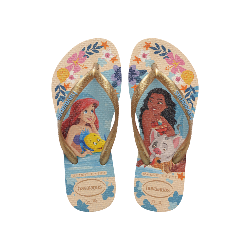 Havaianas Kids Slim Princess Beige Straw/Beige Straw Flip Flops Front View