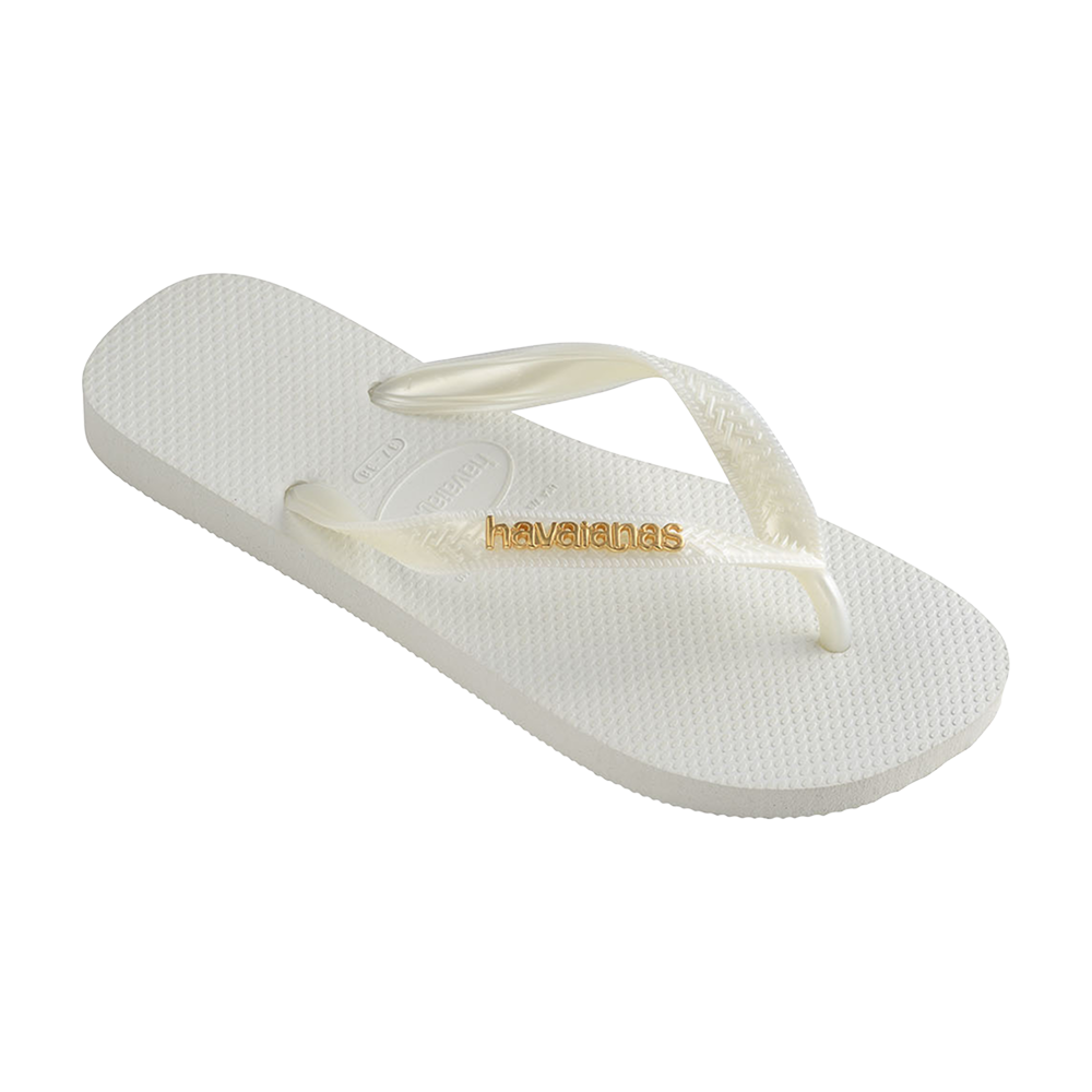 Havaianas Top Logo Metallic White Flip Flops Side View