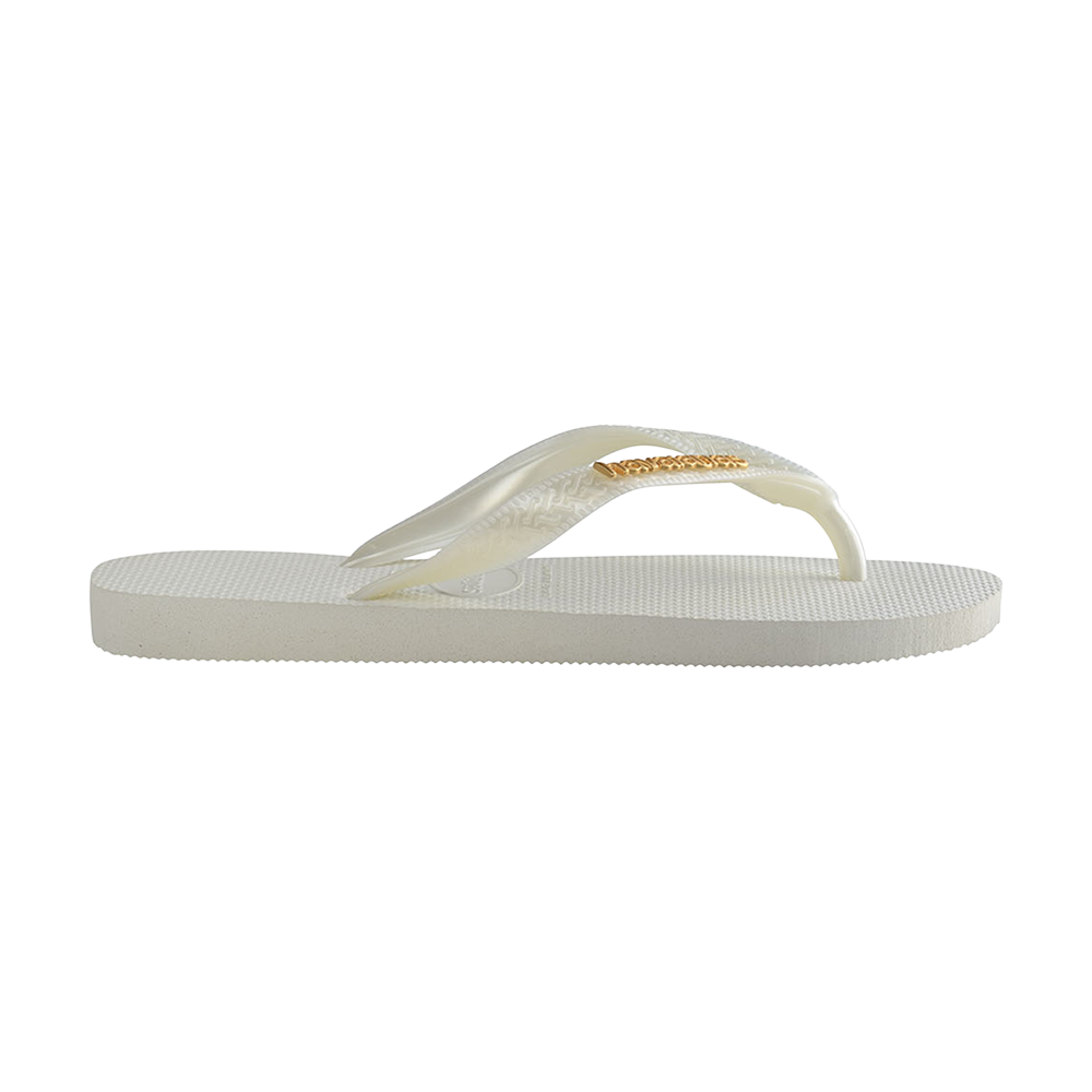 Havaianas Top Logo Metallic White Flip Flops Detail View