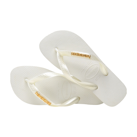 Havaianas Top Logo Metallic White Flip Flops Pair Shot