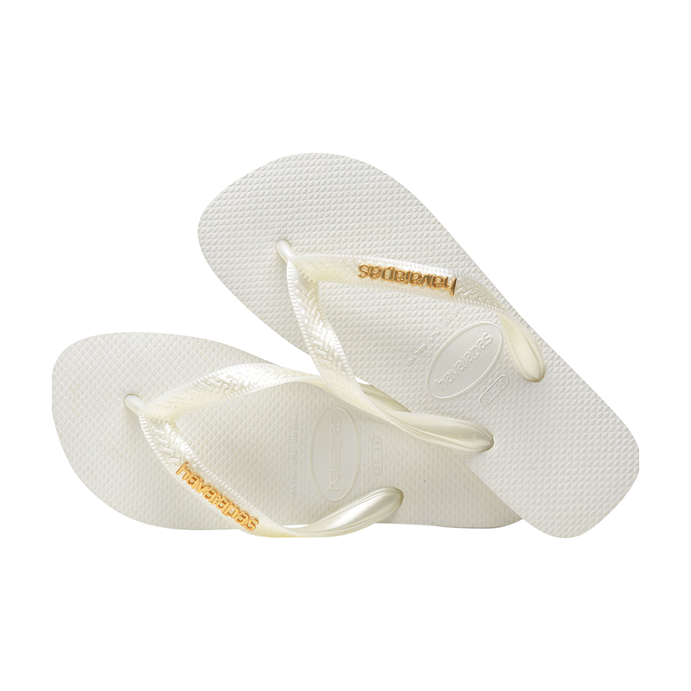 Havaianas Top Logo Metallic White Flip Flops Pair Shot