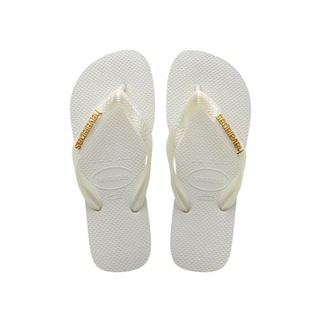 Havaianas Top Logo Metallic White Flip Flops Front View