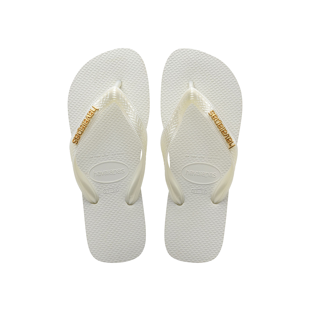 Havaianas Top Logo Metallic White Flip Flops Front View
