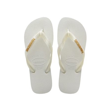 Havaianas Top Logo Metallic White Flip Flops Front View