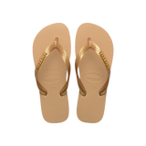 Havaianas Top Logo Metallic Golden Flip Flops Front View