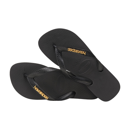 Havaianas Top Logo Metallic Black/Black Flip Flops Pair Shot