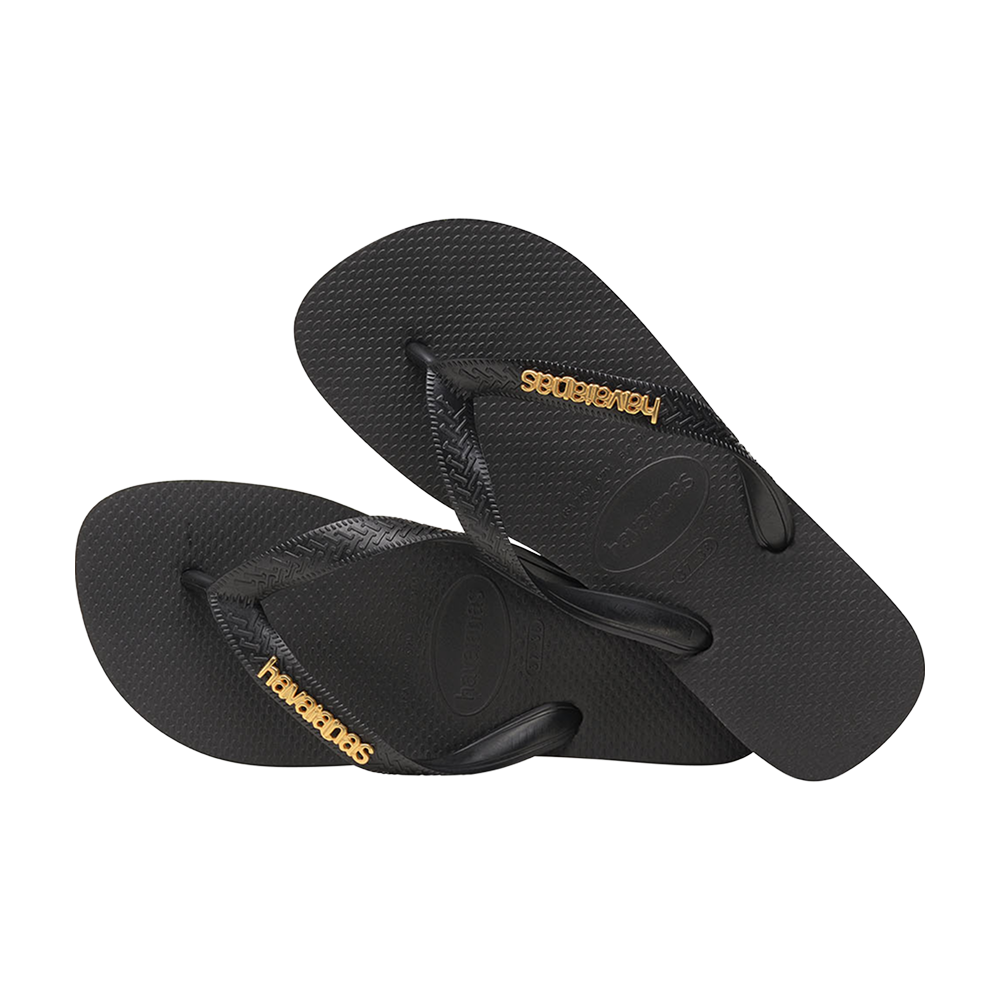 Havaianas Top Logo Metallic Black/Black Flip Flops Pair Shot