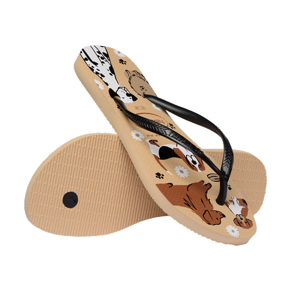 Havaianas Slim Pets Natural / Gold Flip Flops Pair Shot