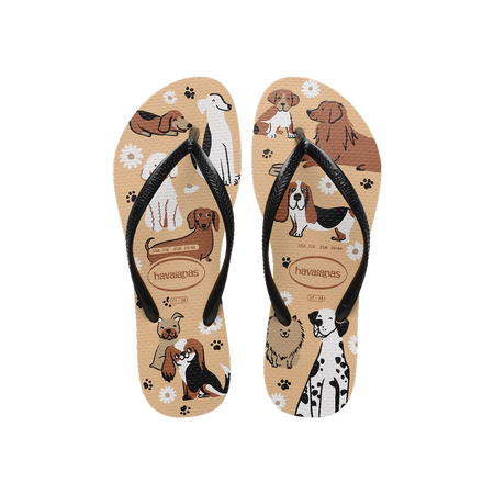 Havaianas Slim Pets Natural / Gold Flip Flops Front View
