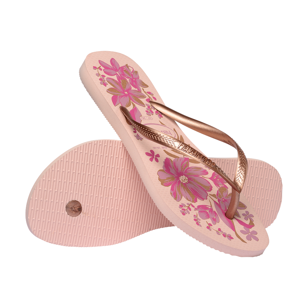 Havaianas Slim Organic Pink/Gold Flip Flops Pair Shot
