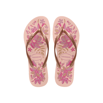 Havaianas Slim Organic Pink/Gold Flip Flops Front View