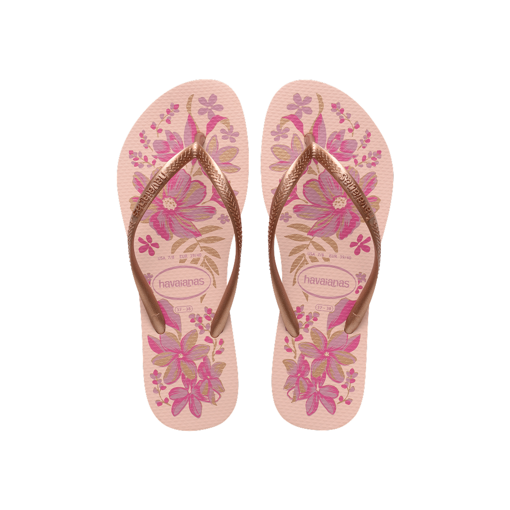 Havaianas Slim Organic Pink/Gold Flip Flops Front View