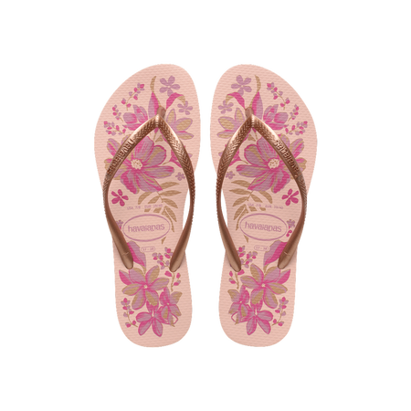 Havaianas Slim Organic Pink/Gold Flip Flops Front View