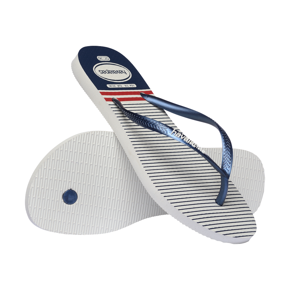 Havaianas Slim Nautical White/Navy/Red Flip Flops Pair Shot