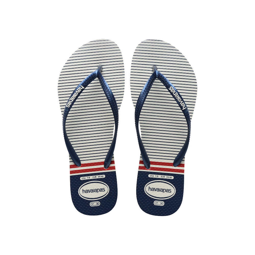 Havaianas Slim Nautical White/Navy/Red Flip Flops Front View