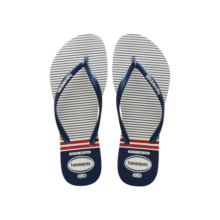 Havaianas Slim Nautical White/Navy/Red Flip Flops Front View