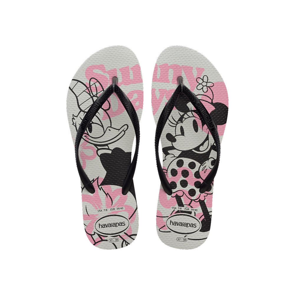 Havaianas Slim Disney Flip Flops White/Black Flip Flops Front View