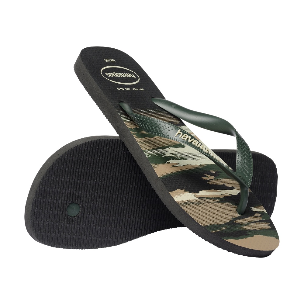 Havaianas Top Camu Flip Flops Black/Green Olive Flip Flops Pair Shot