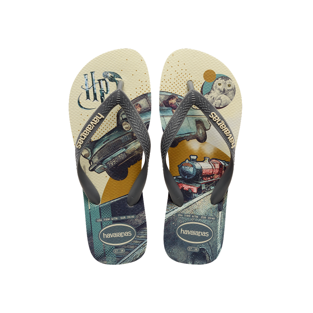 Havaianas Harry Potter Flip Flops Beige/Gray Steel Flip Flops Front View