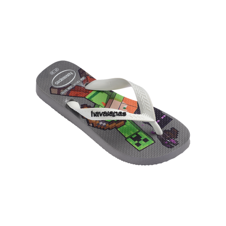 Havaianas Kids Minecraft Gray Steel/White Flip Flops Side View