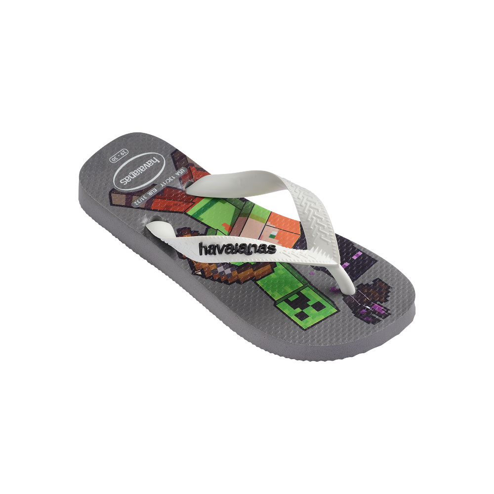 Havaianas Kids Minecraft Gray Steel/White Flip Flops Side View