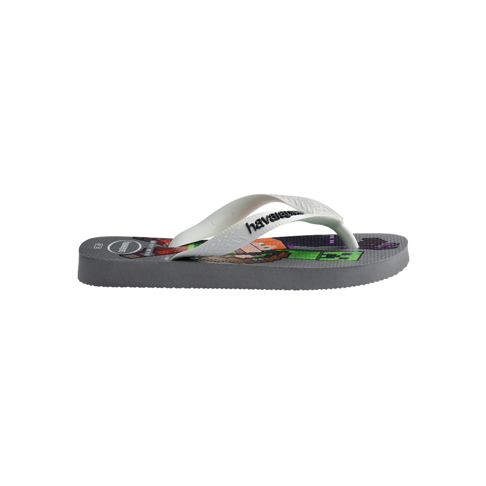 Havaianas Kids Minecraft Gray Steel/White Flip Flops Detail View