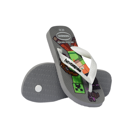 Havaianas Kids Minecraft Gray Steel/White Flip Flops Pair Shot