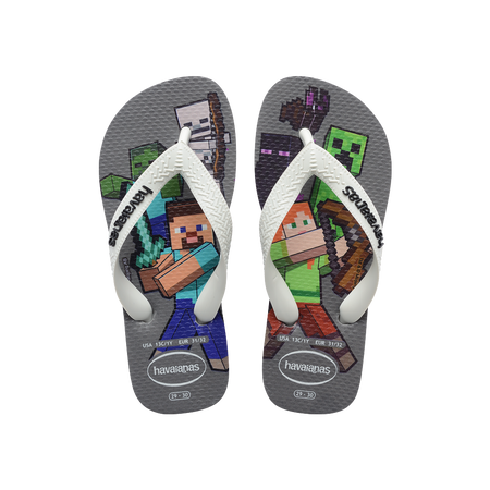 Havaianas Kids Minecraft Gray Steel/White Flip Flops Front View