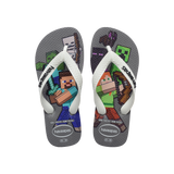 Havaianas Kids Minecraft Gray Steel/White Flip Flops Front View