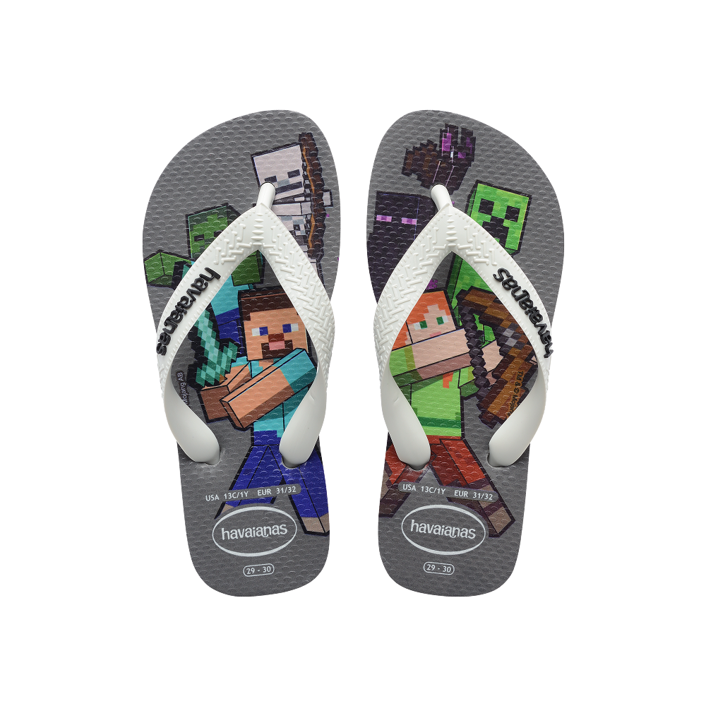 Havaianas Kids Minecraft Gray Steel/White Flip Flops Front View