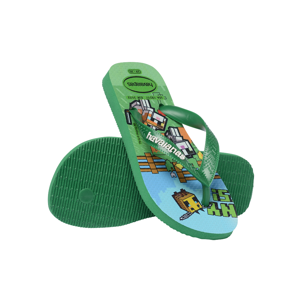 Havaianas Kids Minecraft Green Flip Flops Pair Shot