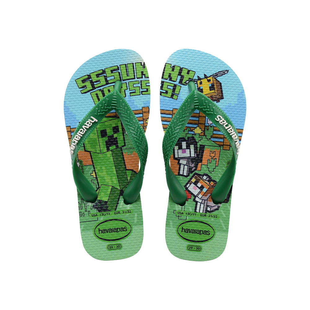 Havaianas Kids Minecraft Green Flip Flops Front View