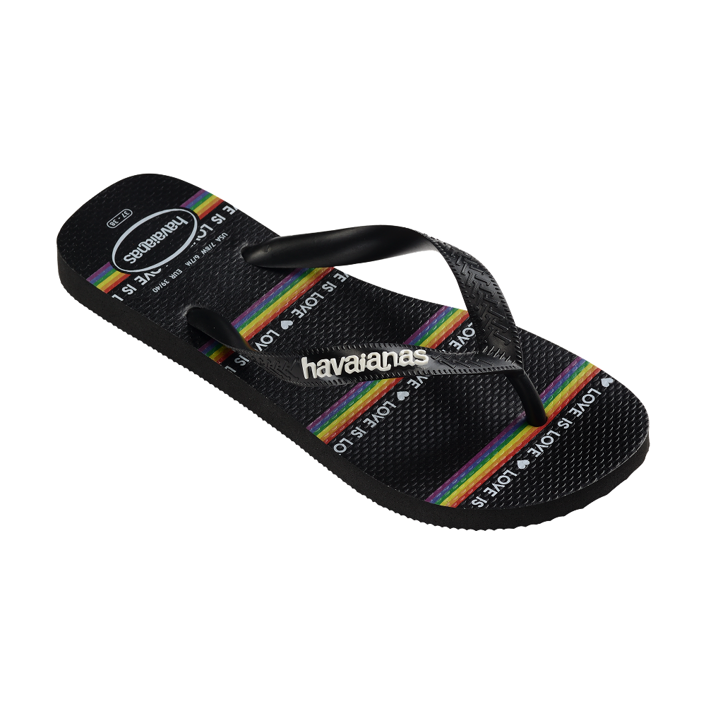 Havaianas Top Pride Black/Black/White Flip Flops Side View