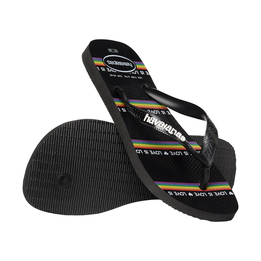 Havaianas Top Pride Black/Black/White Flip Flops Pair Shot