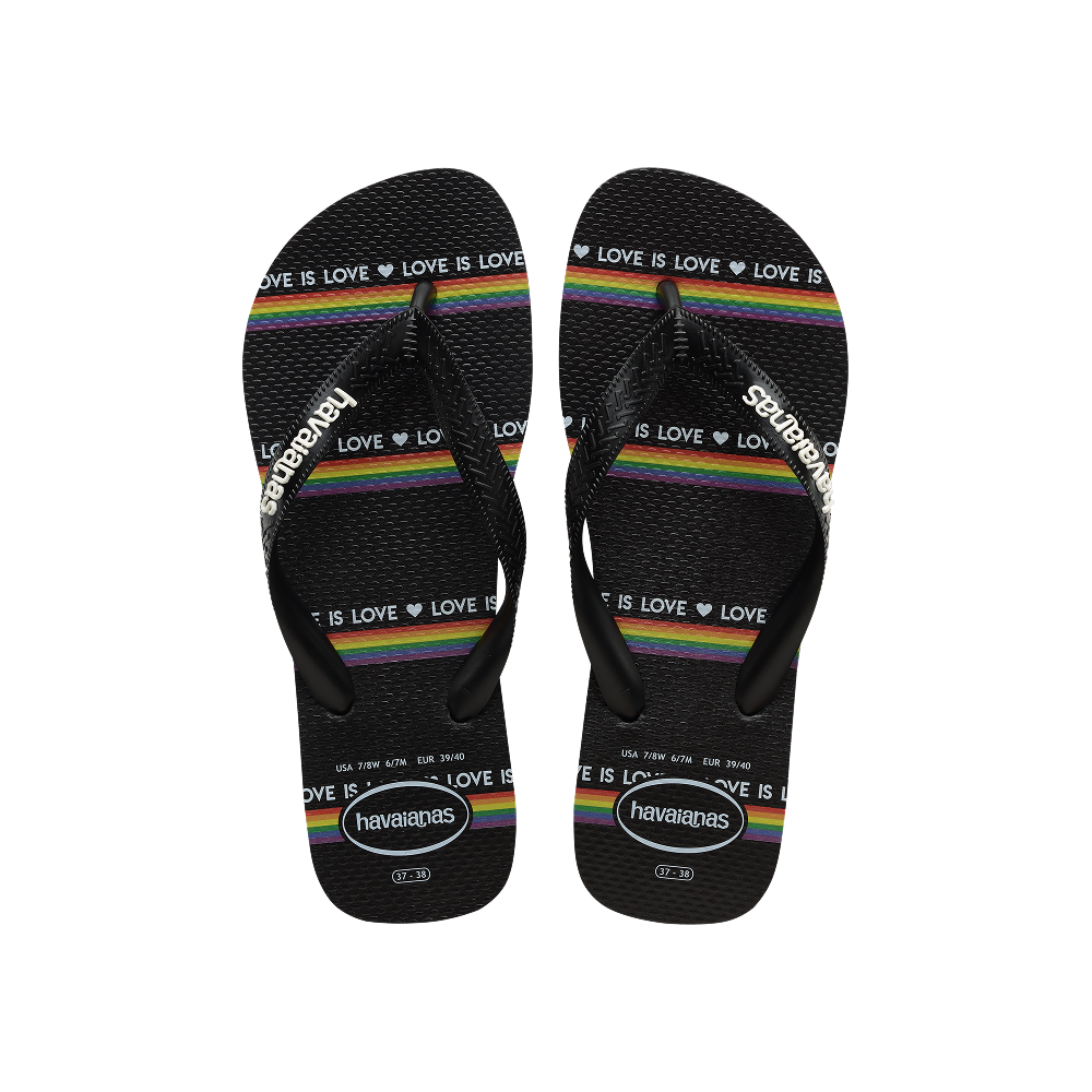 Havaianas Top Pride Black/Black/White Flip Flops Front View