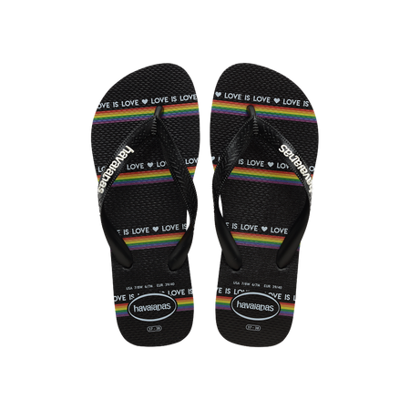 Havaianas Top Pride Black/Black/White Flip Flops Front View