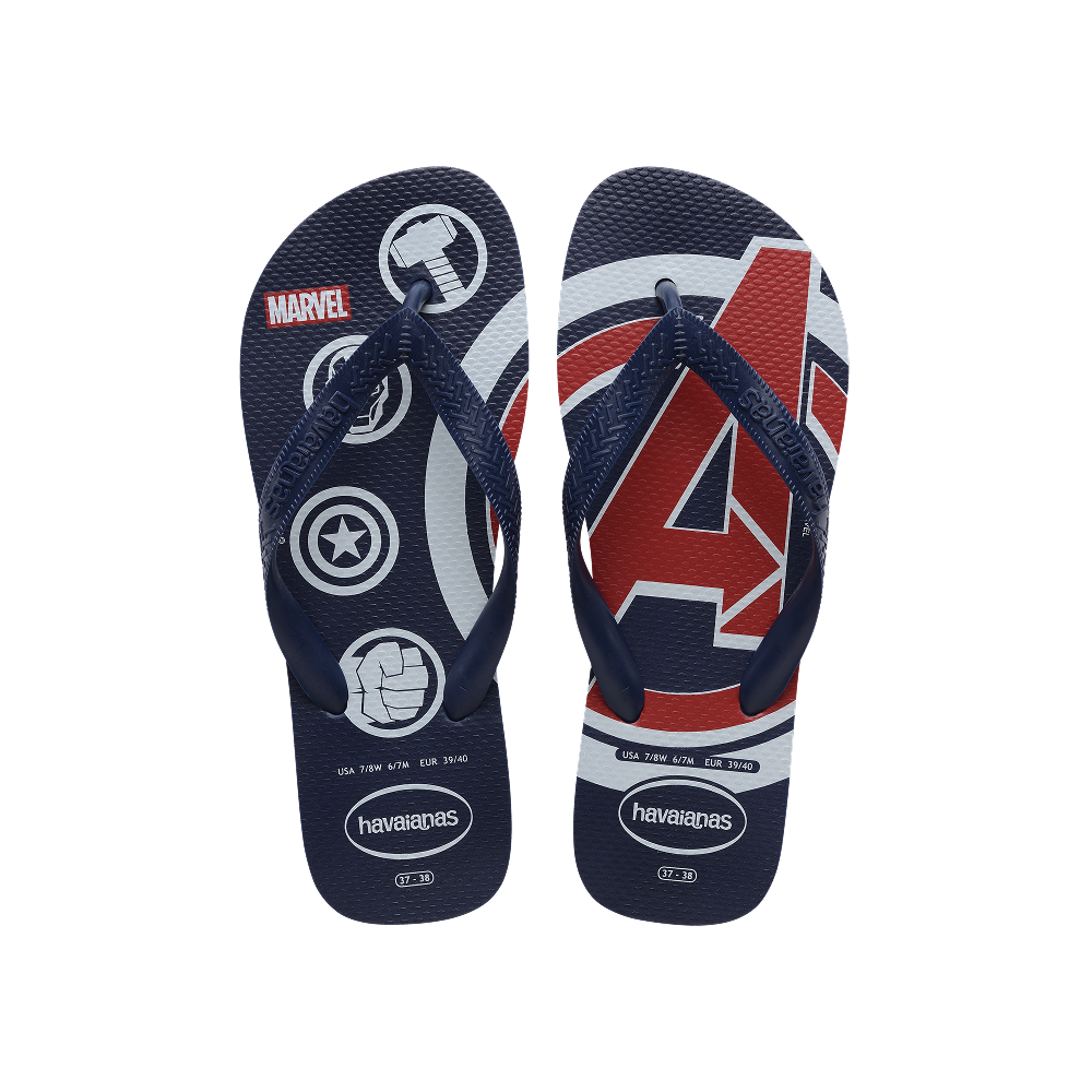 Havaianas Top Marvel Logomania Navy Blue/Navy Blue/Navy Blue Flip Flops Front View