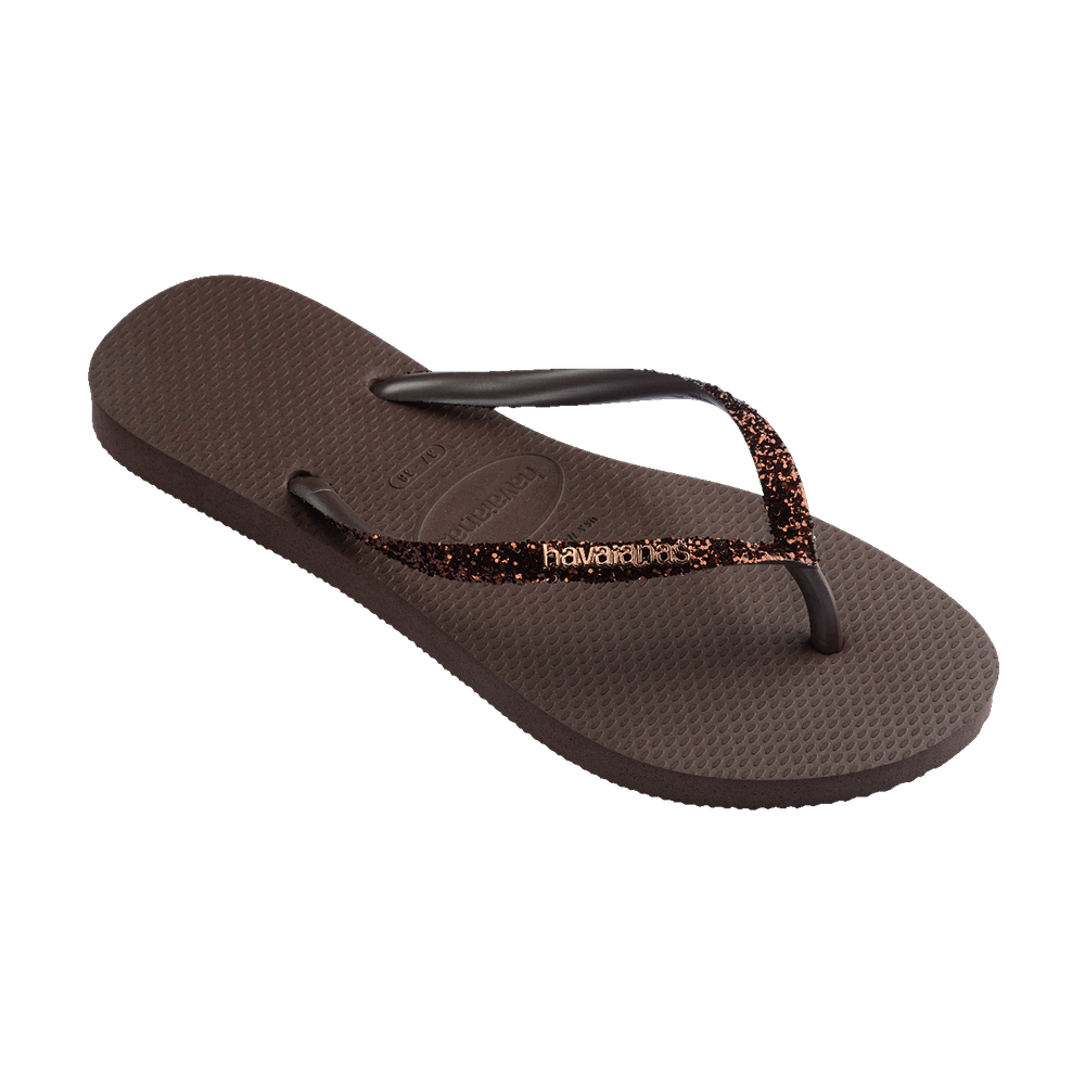 Havaianas Slim Glitter Ii Dark Brown Flip Flops Side View