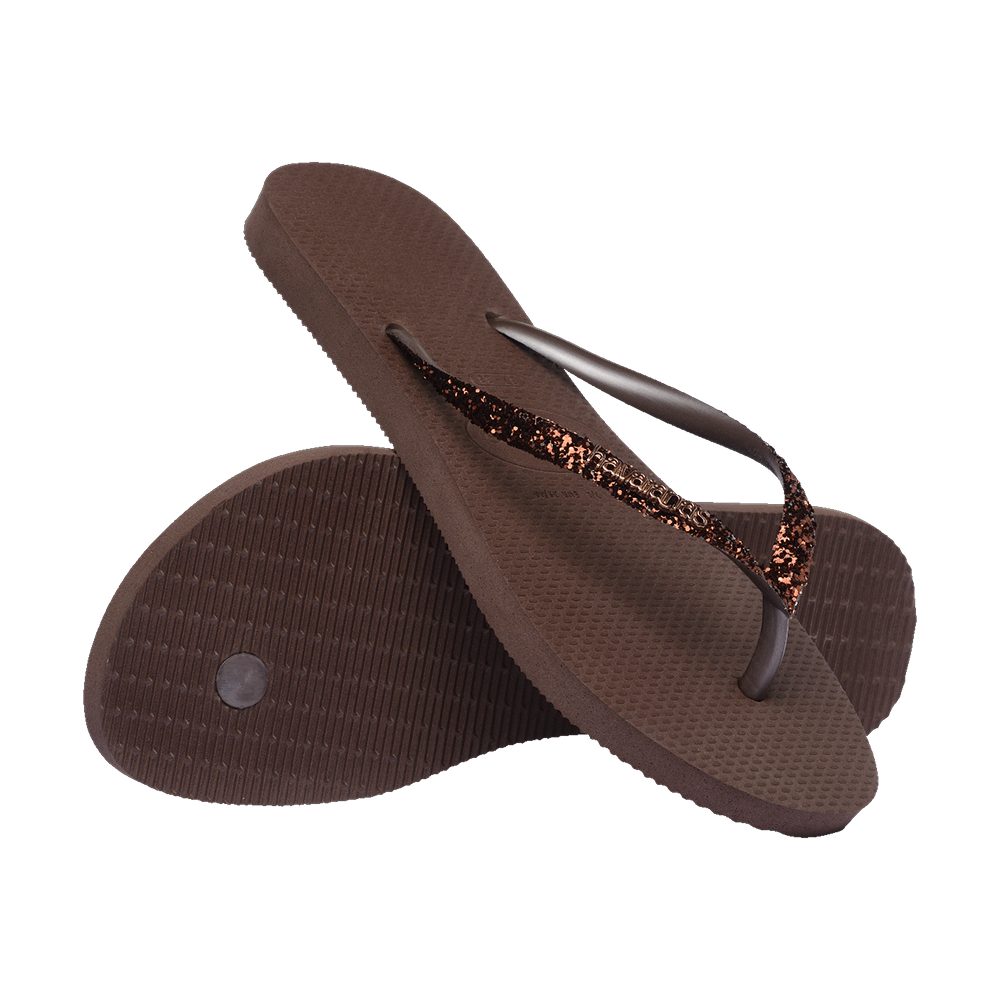 Havaianas Slim Glitter Ii Dark Brown Flip Flops Pair Shot