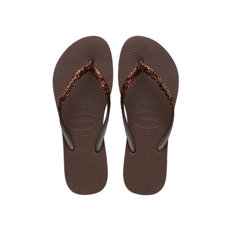 Havaianas Slim Glitter Ii Dark Brown Flip Flops Front View