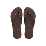 Havaianas Slim Glitter Ii Dark Brown Flip Flops Front View