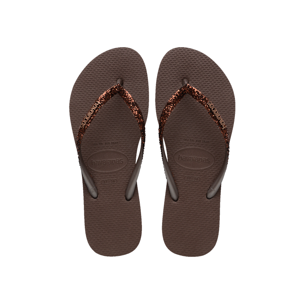 Havaianas Slim Glitter Ii Dark Brown Flip Flops Front View